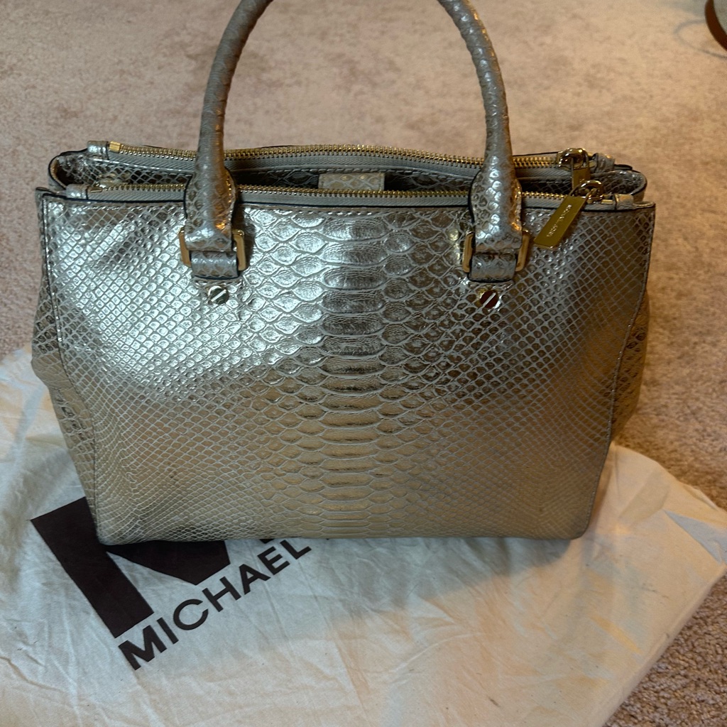 Michael Kors Sutton Medium Python Embossed Leather Satchel Pre Owned